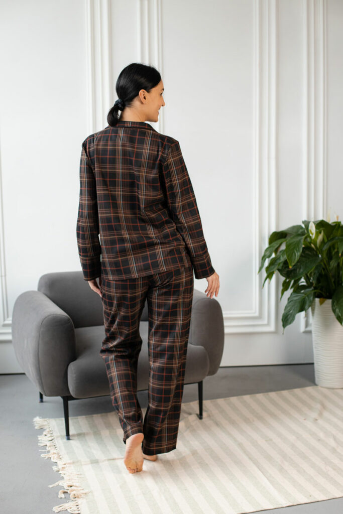 Парні піжами BO.Brand котонові, сорочка та штани з кишенями, колір коричневий зображення 2