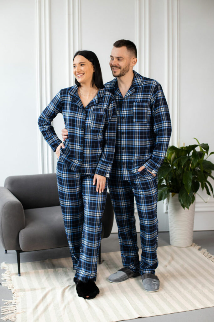 Парні піжами BO.Brand котонові, сорочка та штани з кишенями, колір синій зображення 2