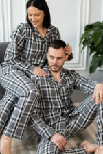 Парні піжами у сіру клітинку BO.Brand на бавовняній основі (сорочка та штани з кишенями) - Зображення 3