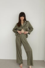 Жіноча піжама BO.Brand атласна (сорочка з довгим рукавом та штани)