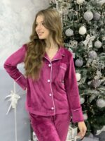 Жіночий велюровий костюм на ґудзиках, піжама зі штанами - Зображення 2