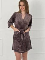 Халат жіночий BO.Brand (на запах з кишенями та поясом, шоколад) - Зображення 5