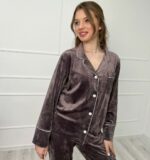 Жіночий домашній велюровий костюм BO.Brand, піжама на ґудзиках та штани - Зображення 10