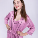 Жіночий халат та сорочка BO.Brand (шовк, пудровий)