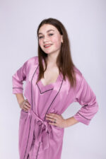 Жіночий халат та сорочка BO.Brand (шовк, пудровий)