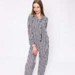 Жіноча піжама BO.Brand, сорочка та штани, смужка чорно-біла