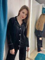 Піжама жіноча BO.Brand двійка велюрова, чорна - Зображення 7