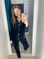 Піжама жіноча BO.Brand двійка велюрова, чорна - Зображення 6