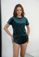 Піжама жіноча BO.Brand велюр (футболка і шорти) зелений - Зображення 6