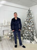 Парні піжами BO.Brand, сорочка та штани з кишенями, колір синій - Зображення 9