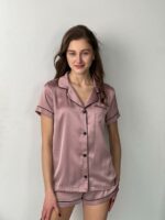 Шовкова жіноча піжама BO.Brand, сорочка та шорти, колір мокко - Зображення 3