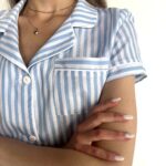 Піжама жіноча з коротким рукавом BO.Brand (сорочка та шорти, котон, блакитна смужка) - Зображення 6