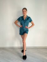 Жіноча шовкова піжама BO.Brand, сорочка та шорти, колір смарагдовий - Зображення 8
