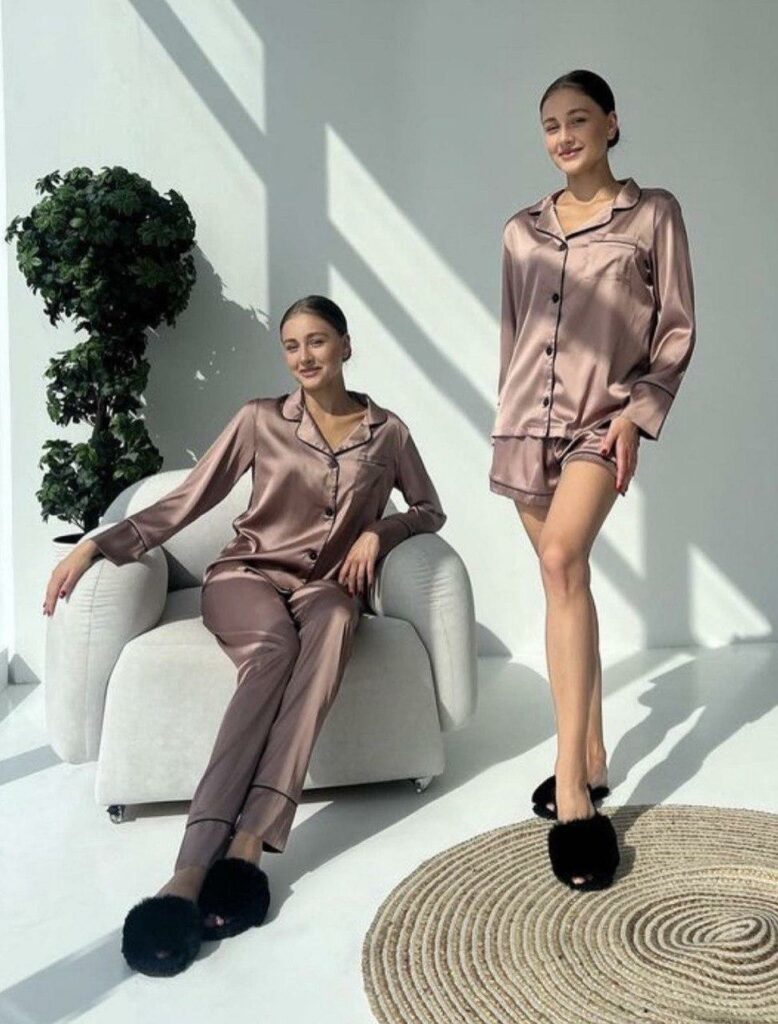 Піжама жіноча BO.Brand трійка (сорочка, штани та шорти, колір шоколад)