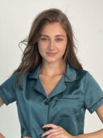 Жіноча шовкова піжама BO.Brand, сорочка та шорти, колір смарагдовий - Зображення 5