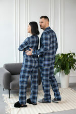 Парні піжами BO.Brand котонові, сорочка та штани з кишенями, колір синій - Зображення 5