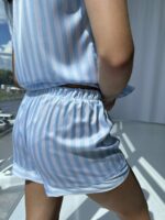 Піжама жіноча шовкова BO.Brand сорочка з шортами, блакитна смужка - Зображення 6