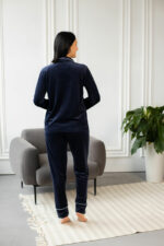 Жіноча велюрова піжама BO.Brand на ґудзиках та штани, колір синій - Зображення 4