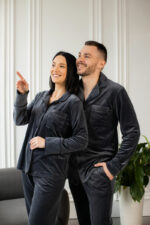 Парні піжами BO.Brand, сорочка та штани з кишенями, колір графіт - Зображення 4