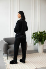 Піжама жіноча BO.Brand двійка велюрова, чорна - Зображення 3