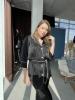 Жіноча піжама BO.Brand шовкова, сорочка та штани, колір чорний - Зображення 2