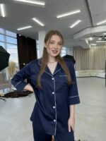 Жіноча шовкова піжама BO.Brand, сорочка та штани, колір синій - Зображення 8