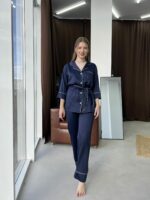 Жіноча шовкова піжама BO.Brand, сорочка та штани, колір синій - Зображення 9