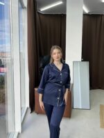 Жіноча шовкова піжама BO.Brand, сорочка та штани, колір синій - Зображення 10