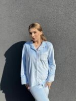 Тепла велюрова жіноча піжама BO.Brand зі штанами, колір блакитний - Зображення 3