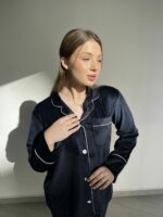 Жіноча велюрова піжама BO.Brand на ґудзиках та штани, колір синій - Зображення 13