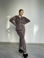 Тепла жіноча піжама BO.Brand на ґудзиках зі штанами (домашній костюм)