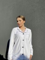 Жіноча піжама BO.Brand на ґудзиках зі штанами, колір білий - Зображення 11