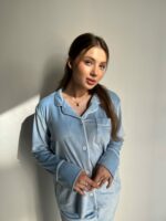 Тепла велюрова жіноча піжама BO.Brand зі штанами, колір блакитний - Зображення 5