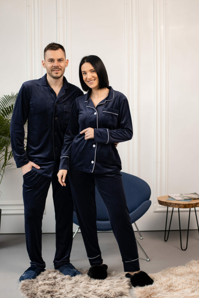 Парні піжами BO.Brand, сорочка та штани з кишенями, колір синій