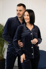 Парні піжами BO.Brand, сорочка та штани з кишенями, колір синій - Зображення 5