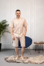 Чоловіча піжама BO.Brand з льону в бежеву смужку - Зображення 6