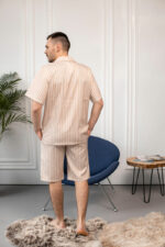 Чоловіча піжама BO.Brand з льону в бежеву смужку - Зображення 3