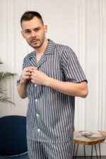 Чоловіча піжама BO.Brand, котон (сорочка на ґудзиках та шорти з кишенями, смужка графіт) - Зображення 11