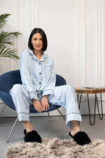 Жіноча сорочка та штани BO.Brand, піжама у блакитну смужку зображення 6