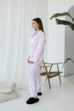 Жіноча піжама BO.Brand шовк, сорочка та штани, білий в сердечки зображення 5