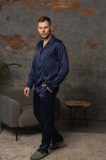 Піжама чоловіча шовкова BO.Brand синій колір - Зображення 7