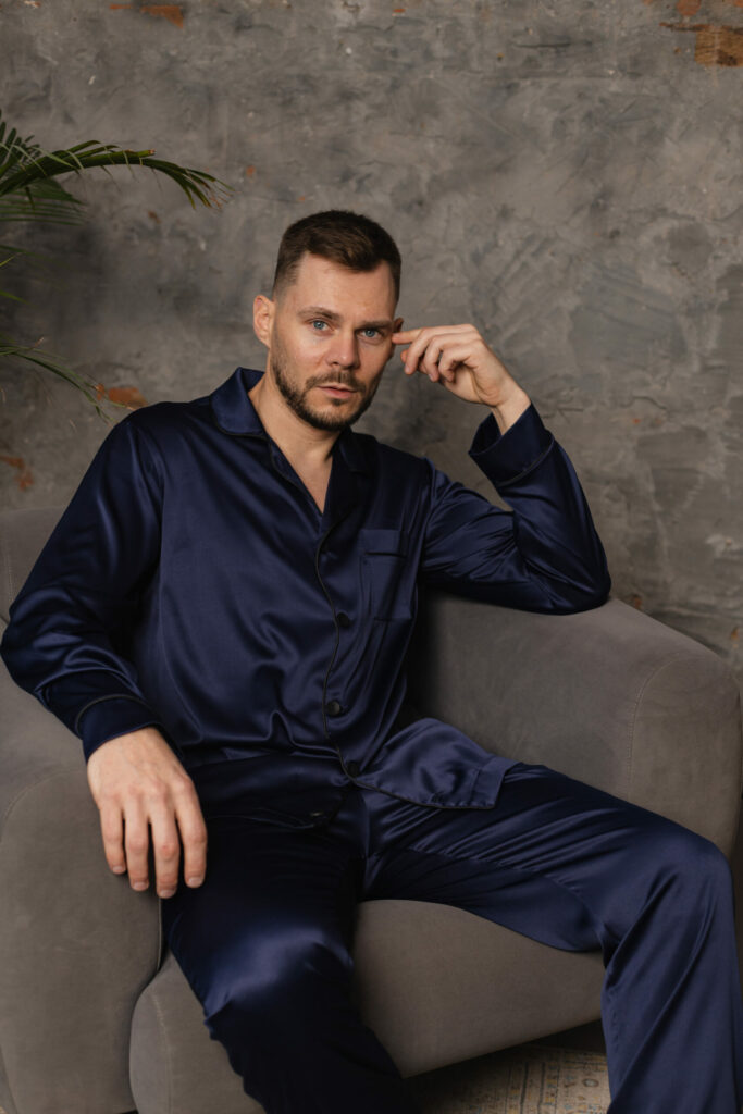 Піжама чоловіча шовкова BO.Brand синій колір