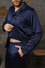 Піжама чоловіча шовкова BO.Brand синій колір - Зображення 14