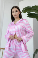 Жіноча піжама BO.Brand двійка, сорочка та штани, рожева смужка - Зображення 13