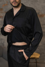 Піжама чоловіча шовкова BO.Brand чорний колір - Зображення 16