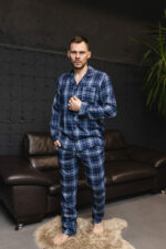 Чоловіча піжама BO.Brand в клітинку, колір синій