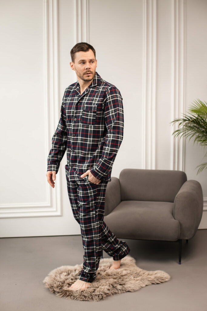 Чоловіча піжама BO.Brand котонова у синю клітинку