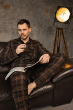 Парні піжами BO.Brand котонові, сорочка та штани з кишенями, колір коричневий - Зображення 5