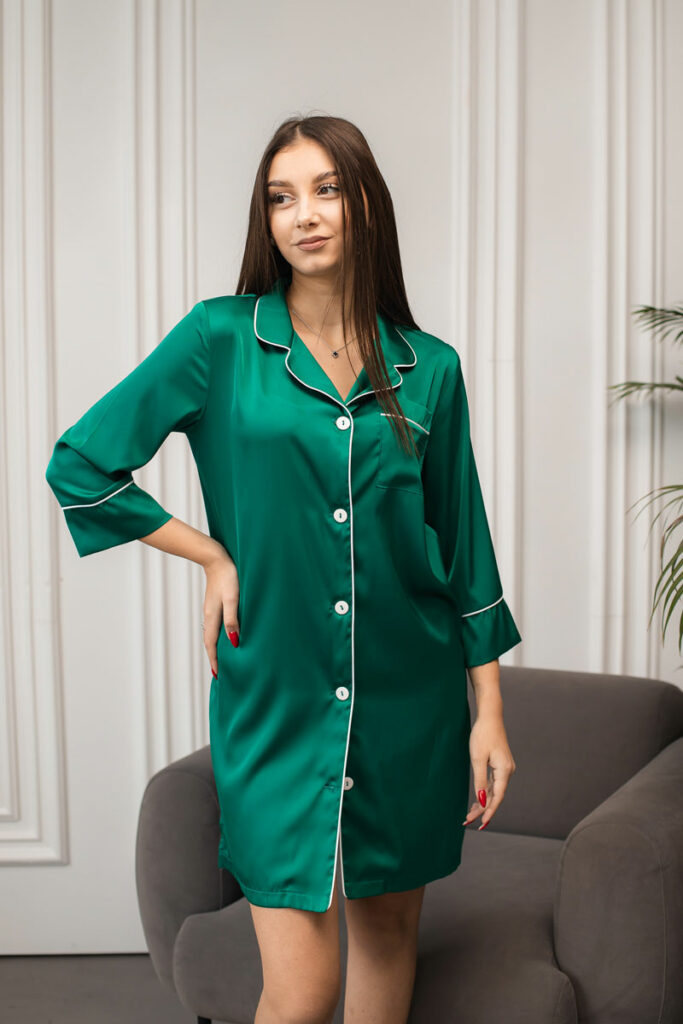 Шовкова жіноча піжама BO.Brand для дому, колір зелений