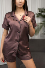 Піжама жіноча BO.Brand двійка, сорочка та шорти, шоколадний - Зображення 2